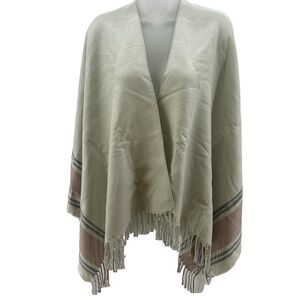 SiiZU Beige Pink and Gray Striped Poncho